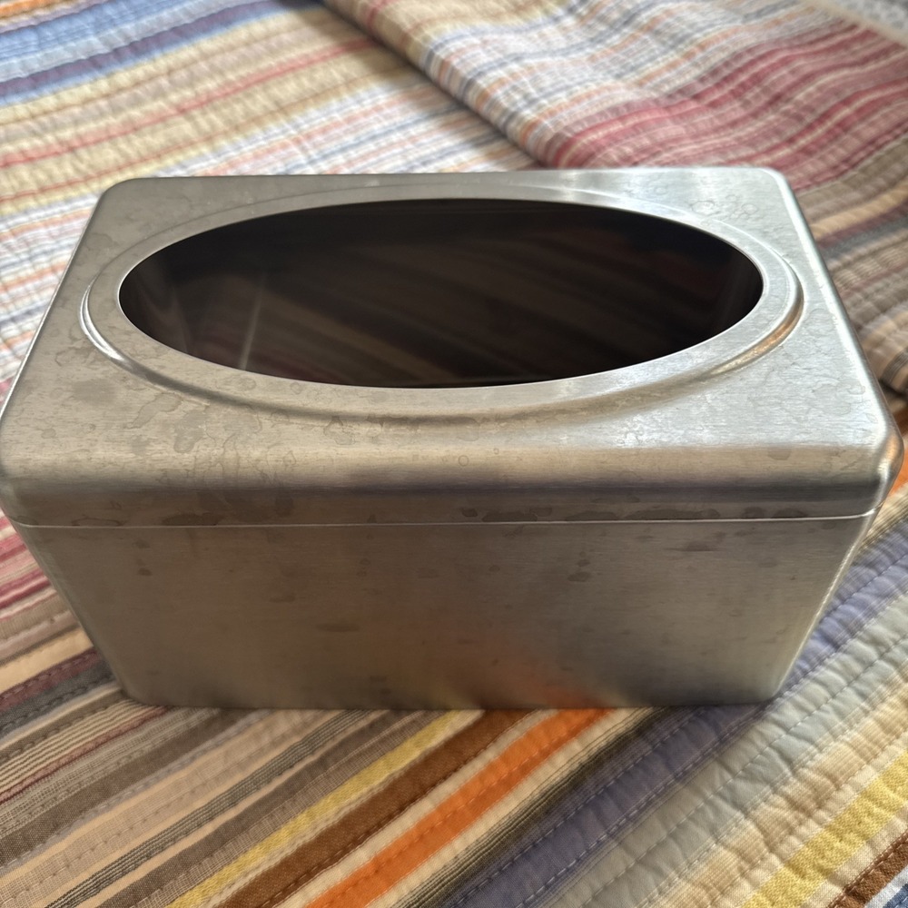 Vtg Retro Brushed Metal Tissue Cover 10x6x5 Large Box Modern Industrial Bathroom